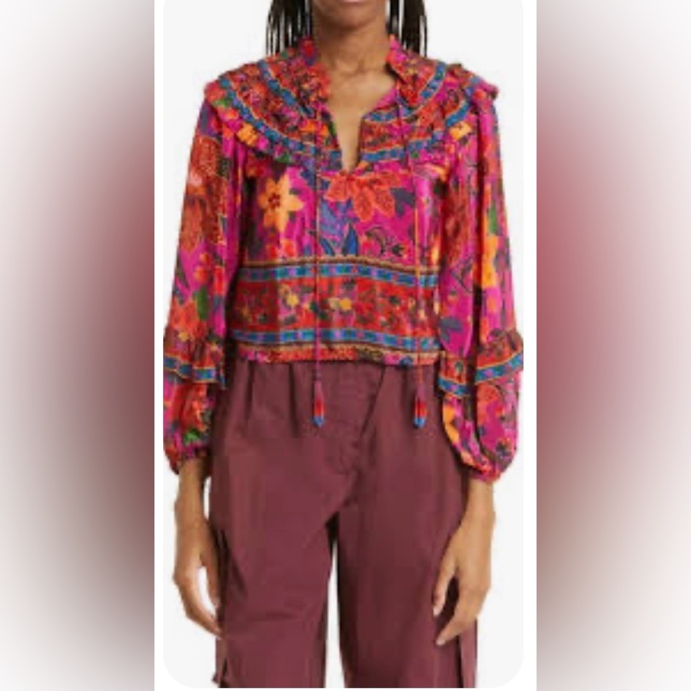 Farm rio Floral Bohemian Women's Top - Pink and Red